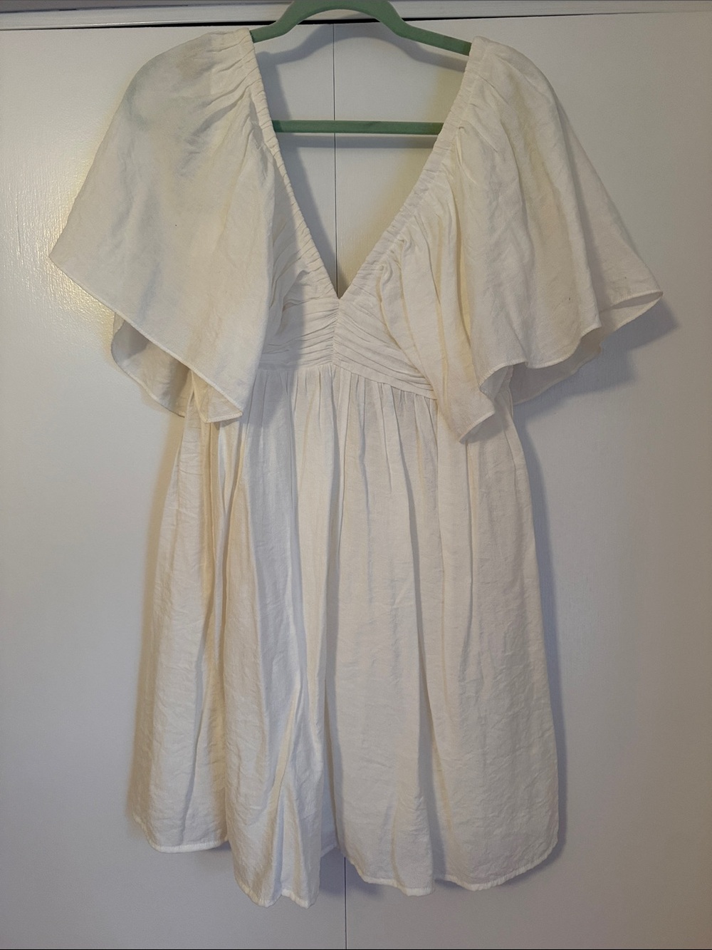 Lulu's Cream V-Neck Flutter Sleeve Mini Dress